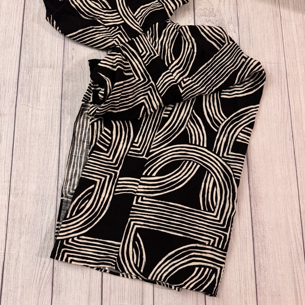 MNG Mango Cut Out Midi Dress Womens 6 Black White Geometric Sleeveless Earthy - Picture 11 of 12
